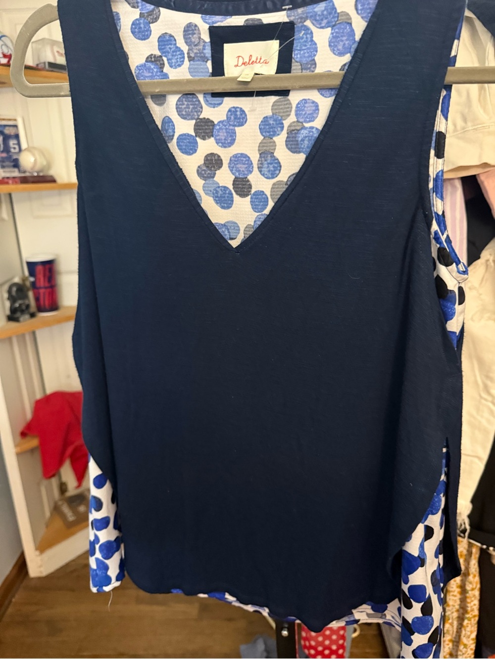 Deletta Navy & Blue Polka Dot Reversible V-Neck Camisole